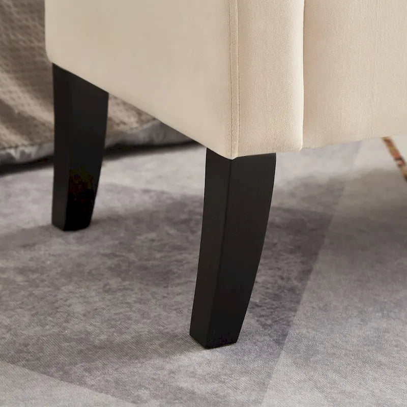 Upholstered Storage Bench with Curved Arms and Solid Wooden Legs