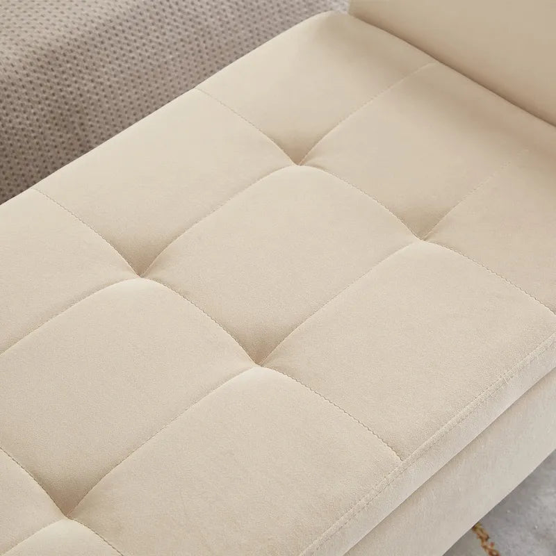 Upholstered Storage Bench with Curved Arms and Solid Wooden Legs