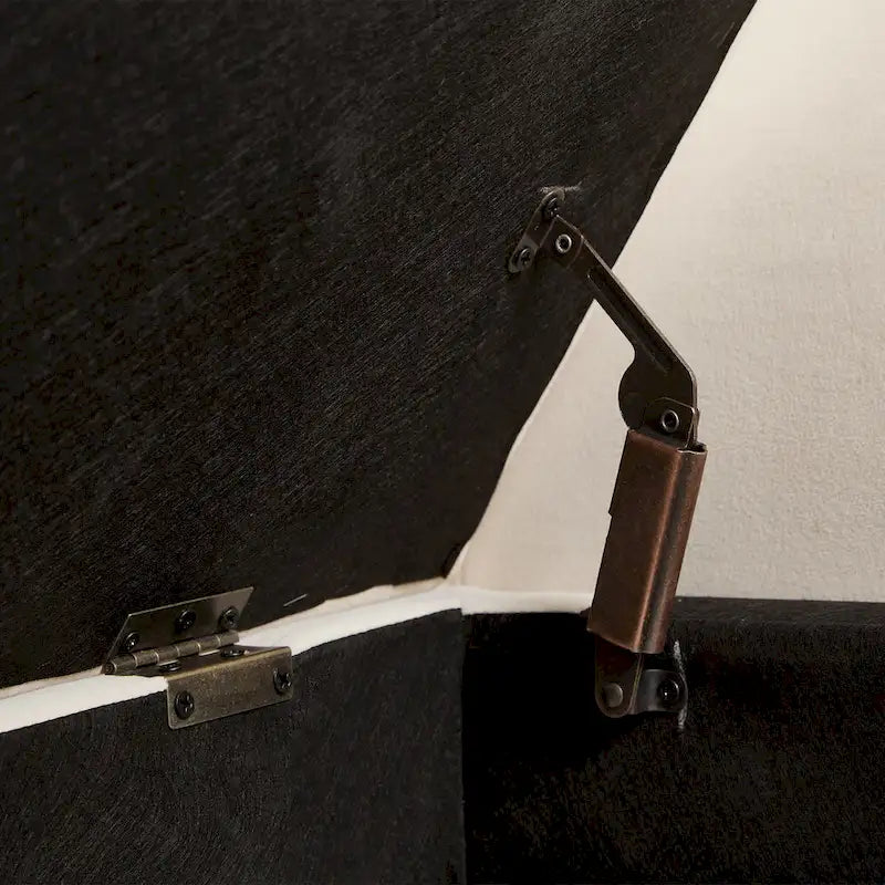 Upholstered Storage Bench with Curved Arms and Solid Wooden Legs