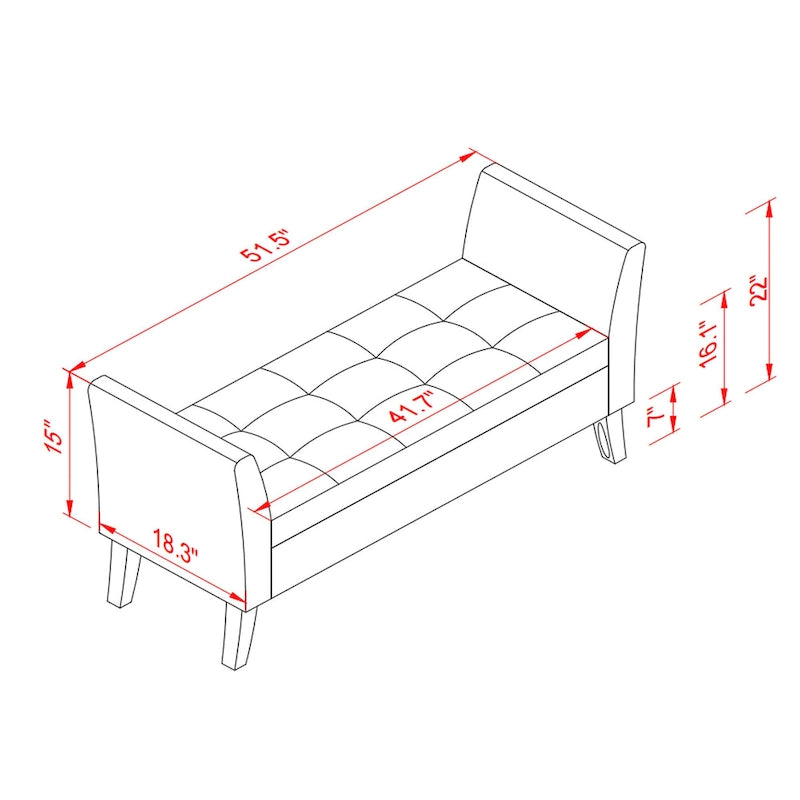 Upholstered Storage Bench with Curved Arms and Solid Wooden Legs