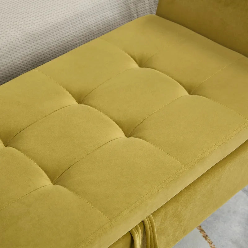 Upholstered Storage Bench with Curved Arms and Solid Wooden Legs
