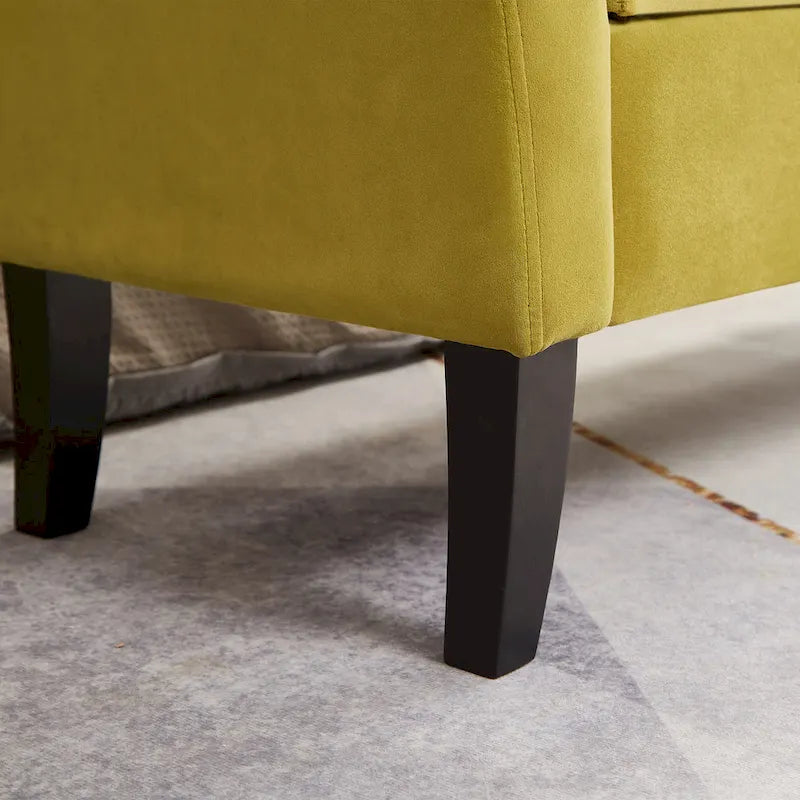 Upholstered Storage Bench with Curved Arms and Solid Wooden Legs