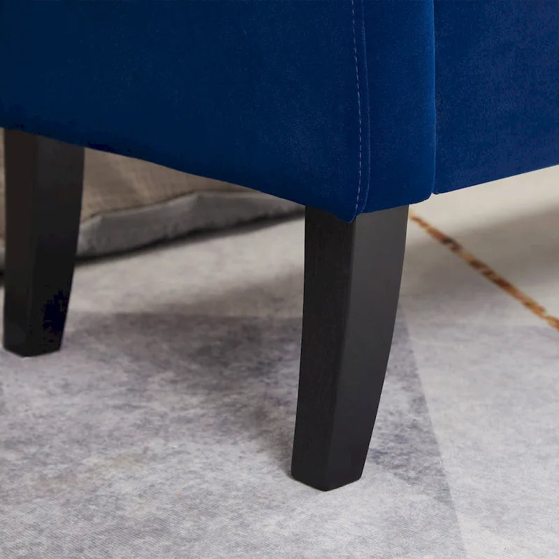 Upholstered Storage Bench with Curved Arms and Solid Wooden Legs