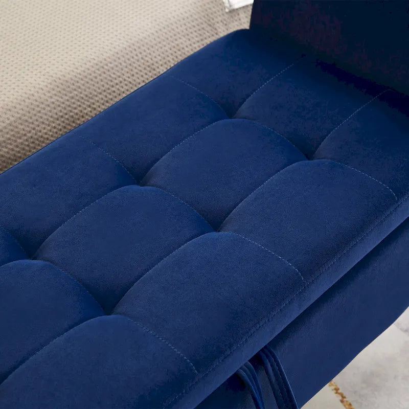 Upholstered Storage Bench with Curved Arms and Solid Wooden Legs