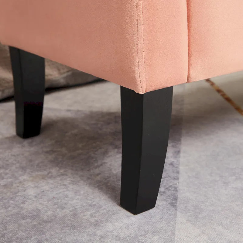 Upholstered Storage Bench with Curved Arms and Solid Wooden Legs