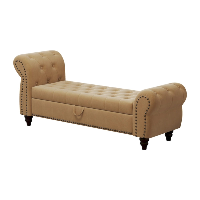 64.5" Tufted Chaise Bench with Storage and Velvet Upholstery