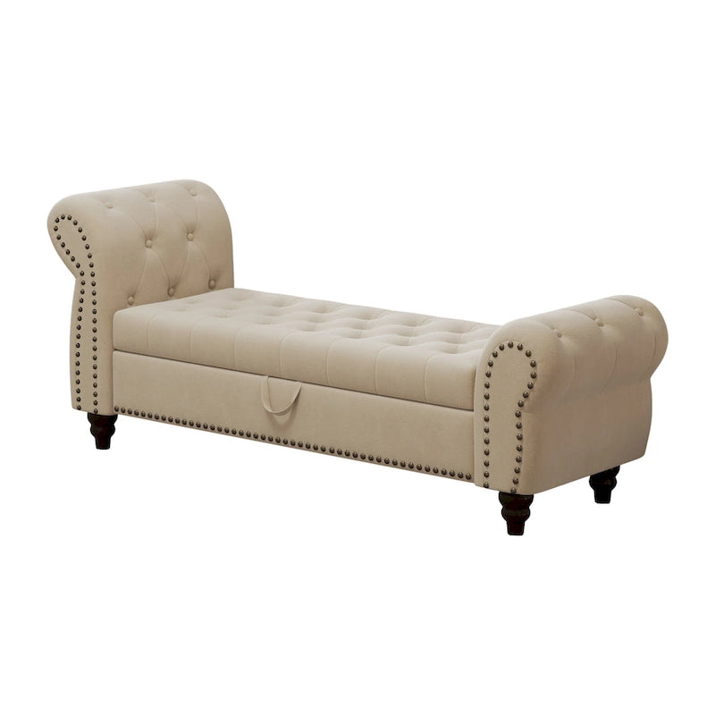 64.5" Tufted Chaise Bench with Storage and Velvet Upholstery