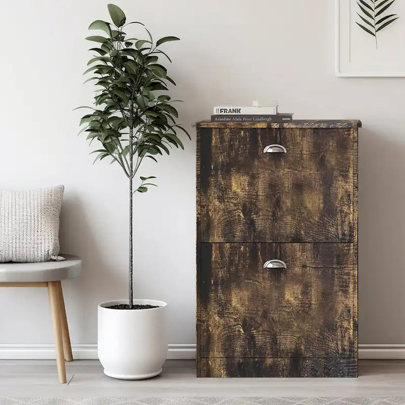 Hidden Slim Narrow Shoe Rack Cabinet with 2 Flip-Top Drawers for Entryway Foyer Hallway Bedroom
