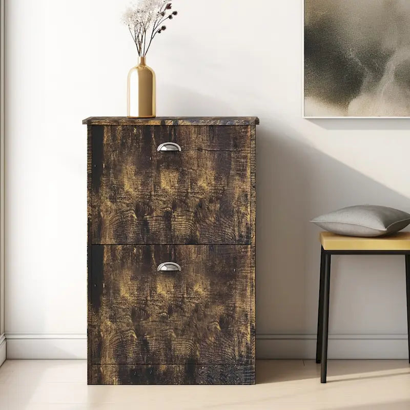 Hidden Slim Narrow Shoe Rack Cabinet with 2 Flip-Top Drawers for Entryway Foyer Hallway Bedroom