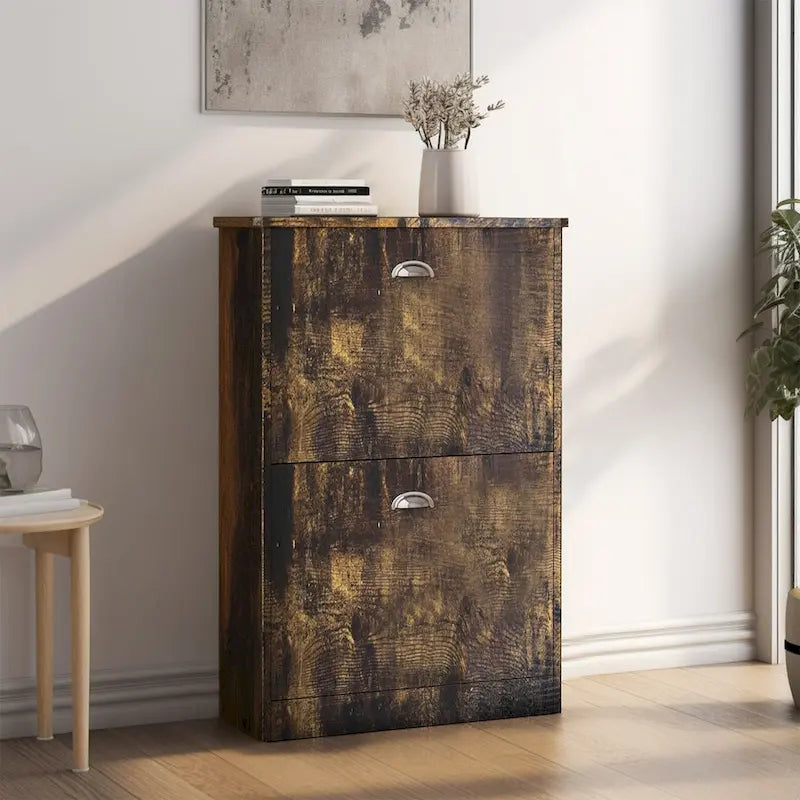 Hidden Slim Narrow Shoe Rack Cabinet with 2 Flip-Top Drawers for Entryway Foyer Hallway Bedroom