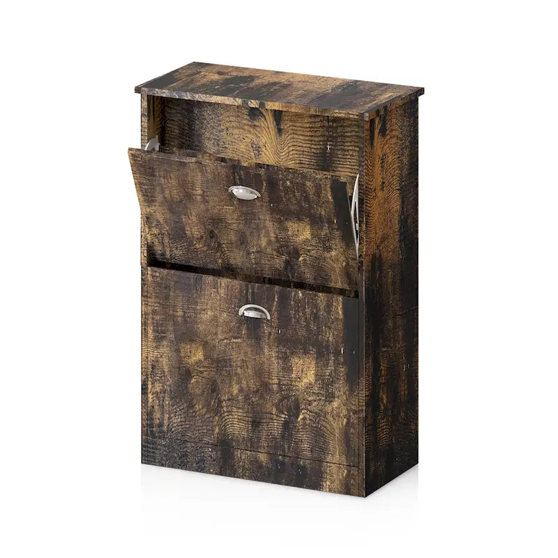 Hidden Slim Narrow Shoe Rack Cabinet with 2 Flip-Top Drawers for Entryway Foyer Hallway Bedroom