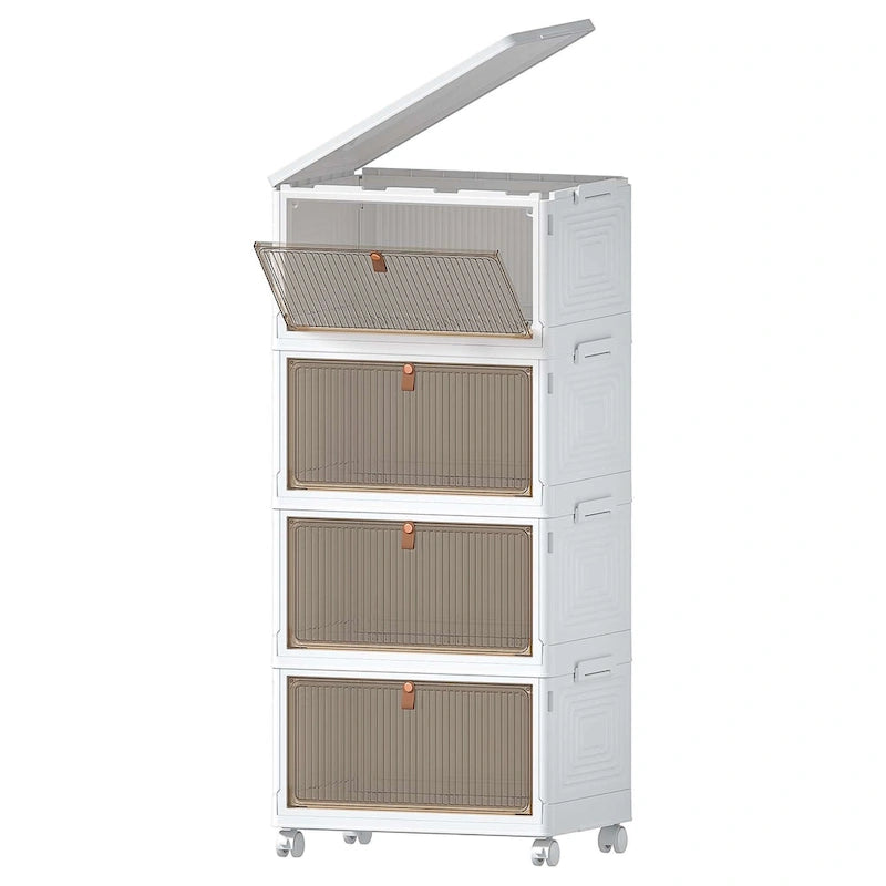 4 Tier Bathroom Storage Cabinet Storage Bins with Lid Stackable Storage Boxes Foldable Organizers