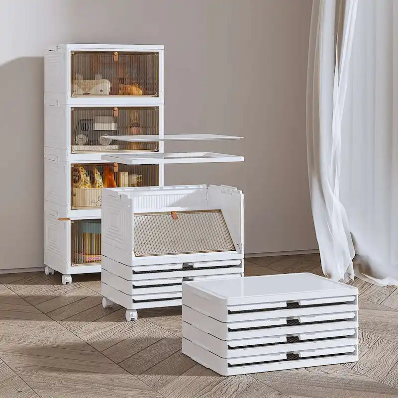 4 Tier Bathroom Storage Cabinet Storage Bins with Lid Stackable Storage Boxes Foldable Organizers