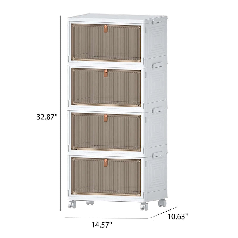 4 Tier Bathroom Storage Cabinet Storage Bins with Lid Stackable Storage Boxes Foldable Organizers