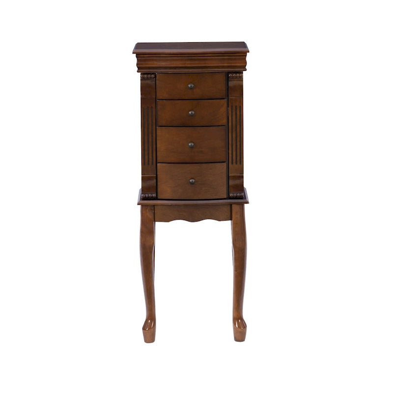 Carved Jewelry Armoire with Drawers Walnut Brown