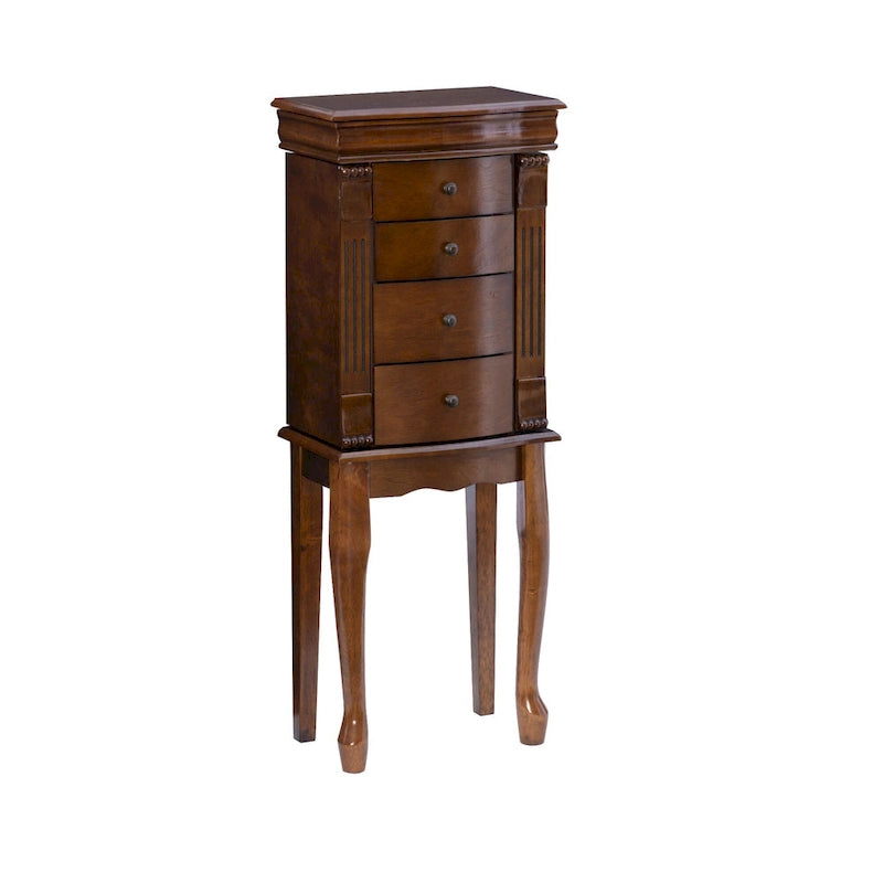 Carved Jewelry Armoire with Drawers Walnut Brown
