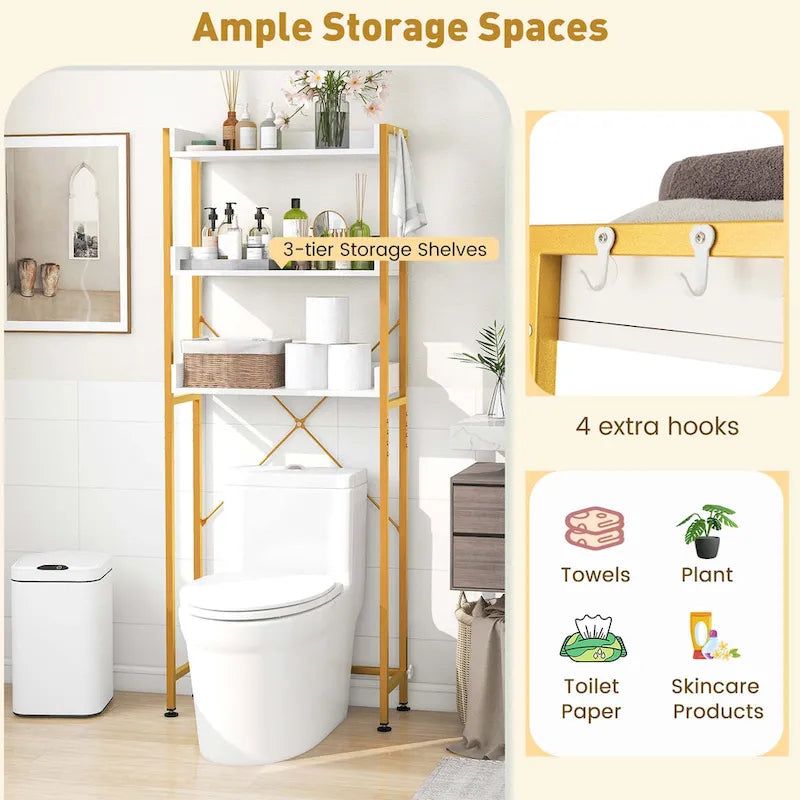 3-Tier Over-The-Toilet Bathroom Shelf Metal Frame Space Saver
