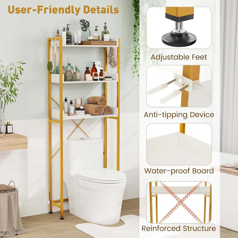 3-Tier Over-The-Toilet Bathroom Shelf Metal Frame Space Saver