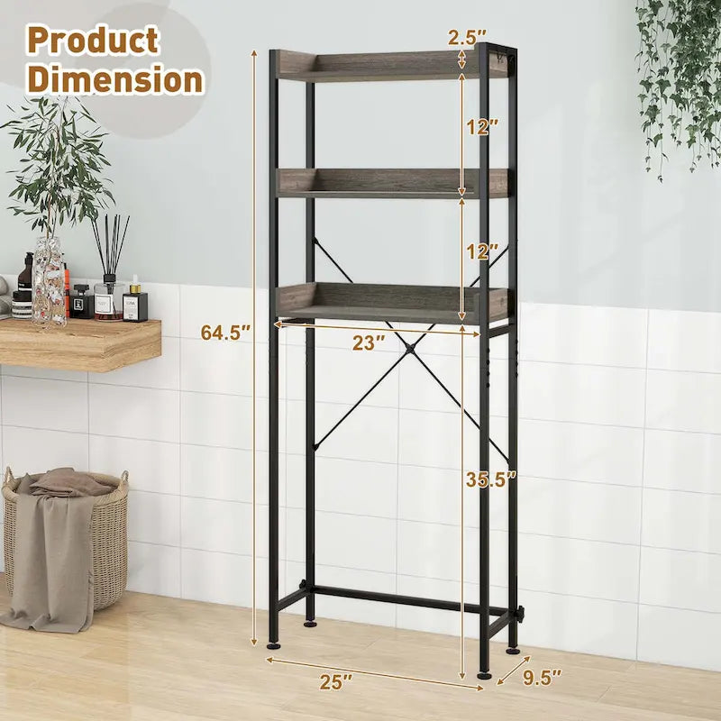 3-Tier Over-The-Toilet Bathroom Shelf Metal Frame Space Saver