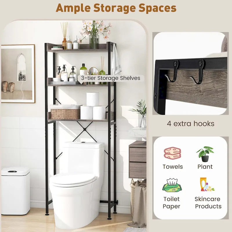 3-Tier Over-The-Toilet Bathroom Shelf Metal Frame Space Saver