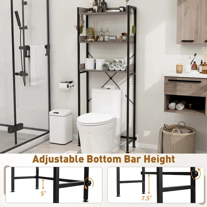 3-Tier Over-The-Toilet Bathroom Shelf Metal Frame Space Saver