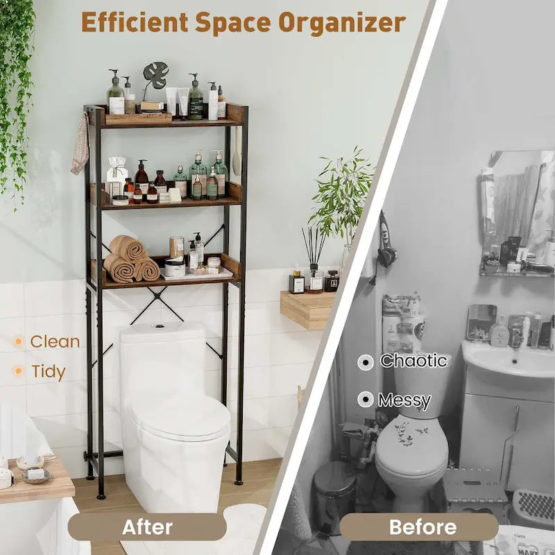 3-Tier Over-The-Toilet Bathroom Shelf Metal Frame Space Saver