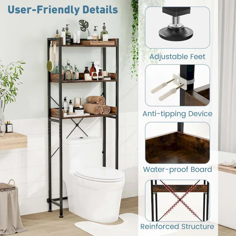 3-Tier Over-The-Toilet Bathroom Shelf Metal Frame Space Saver