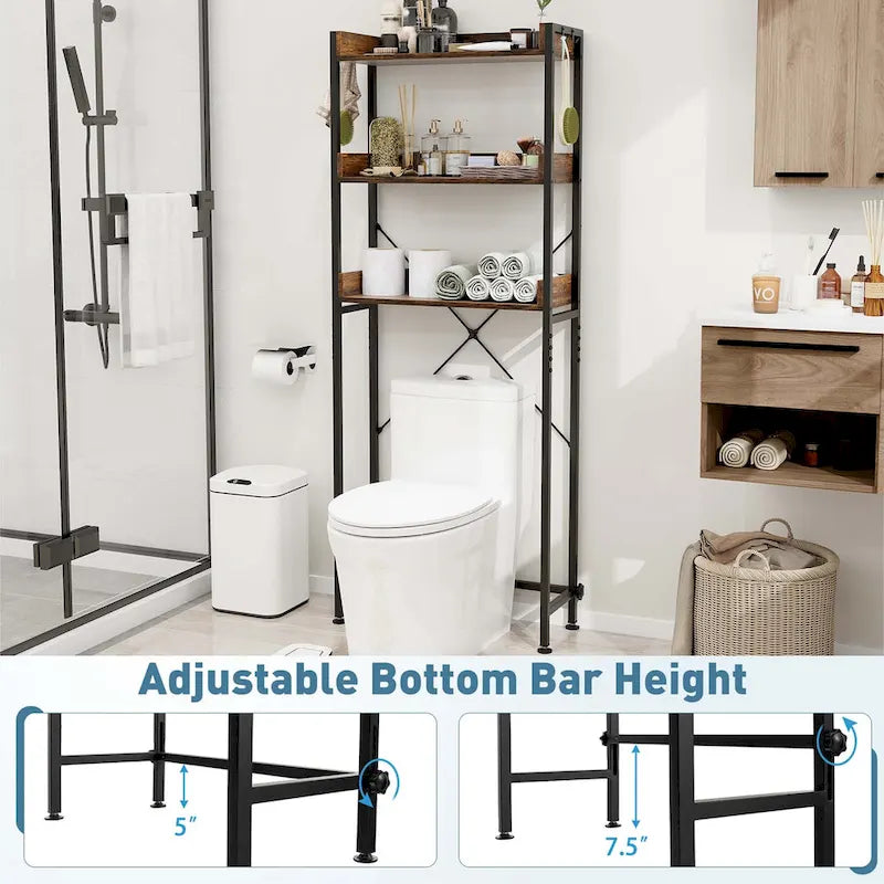 3-Tier Over-The-Toilet Bathroom Shelf Metal Frame Space Saver