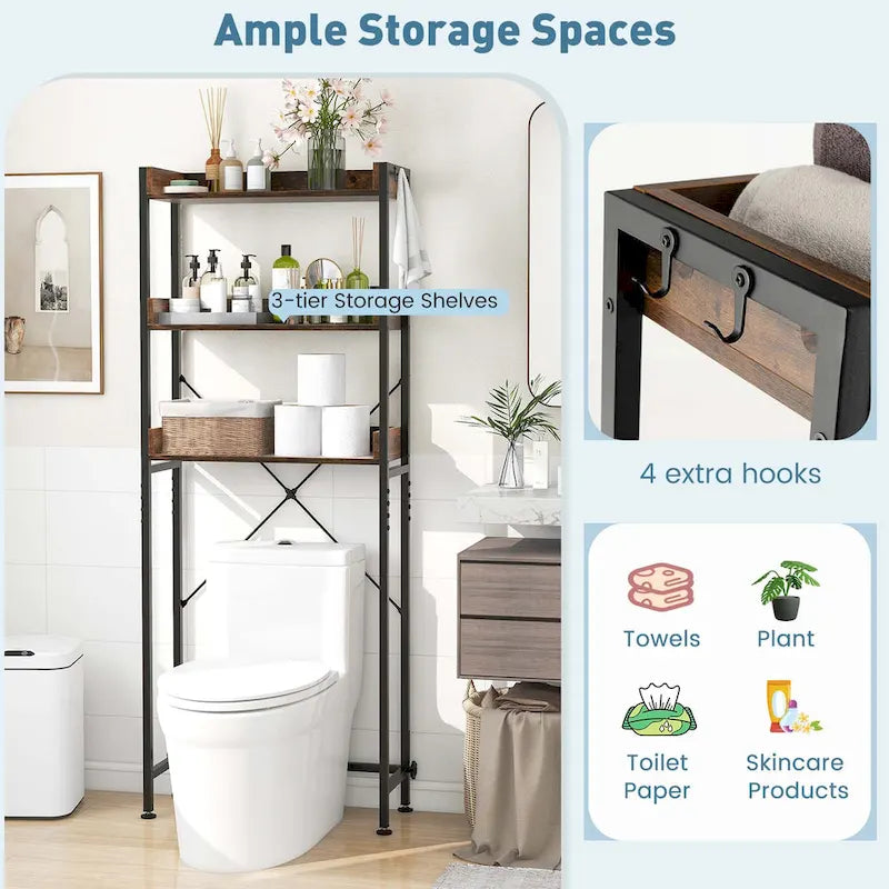 3-Tier Over-The-Toilet Bathroom Shelf Metal Frame Space Saver