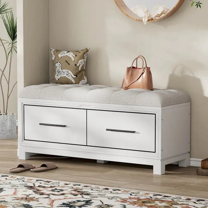 Shoe Bench with Removable Cushion, Entryway Bench with Hidden Storage