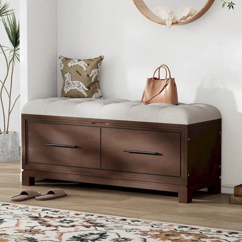 Shoe Bench with Removable Cushion, Entryway Bench with Hidden Storage
