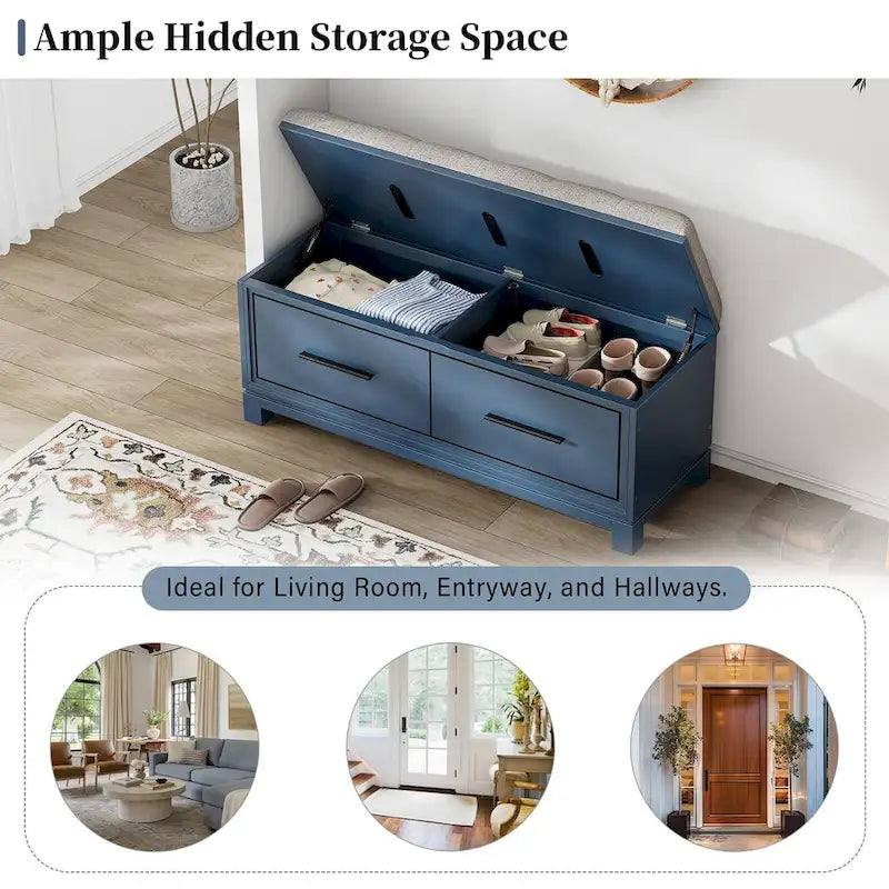 Shoe Bench with Removable Cushion, Entryway Bench with Hidden Storage