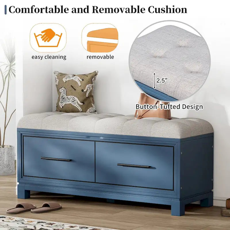 Shoe Bench with Removable Cushion, Entryway Bench with Hidden Storage
