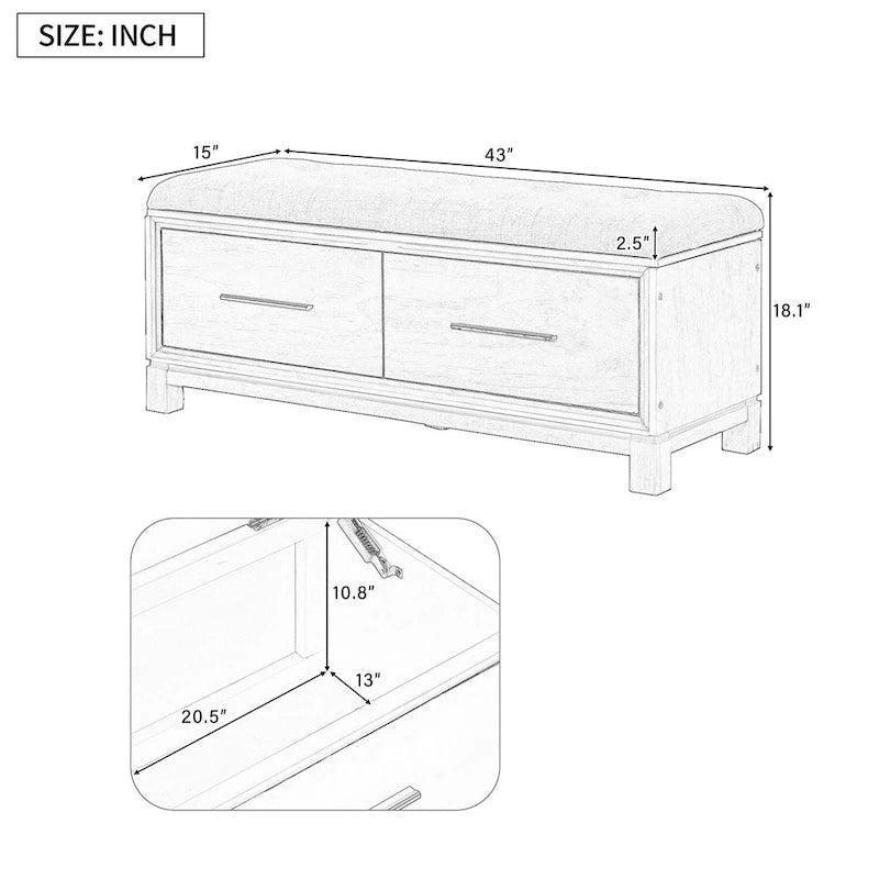 Shoe Bench with Removable Cushion, Entryway Bench with Hidden Storage