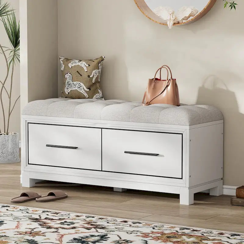 Shoe Bench with Removable Cushion, Entryway Bench with Hidden Storage