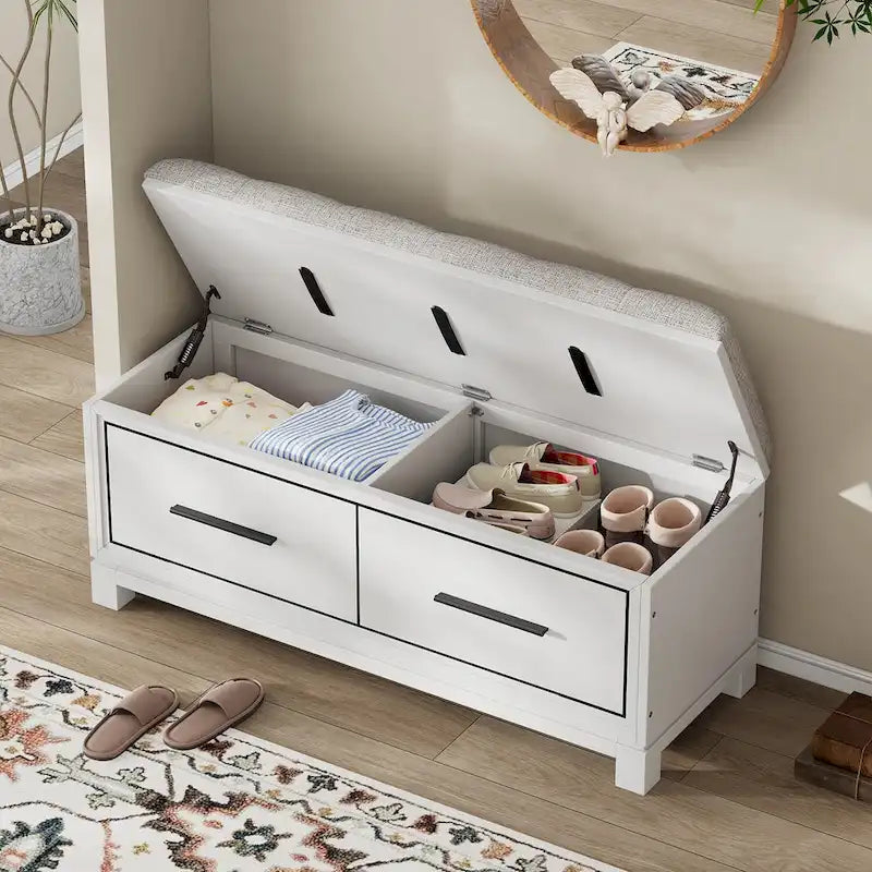 Shoe Bench with Removable Cushion, Entryway Bench with Hidden Storage