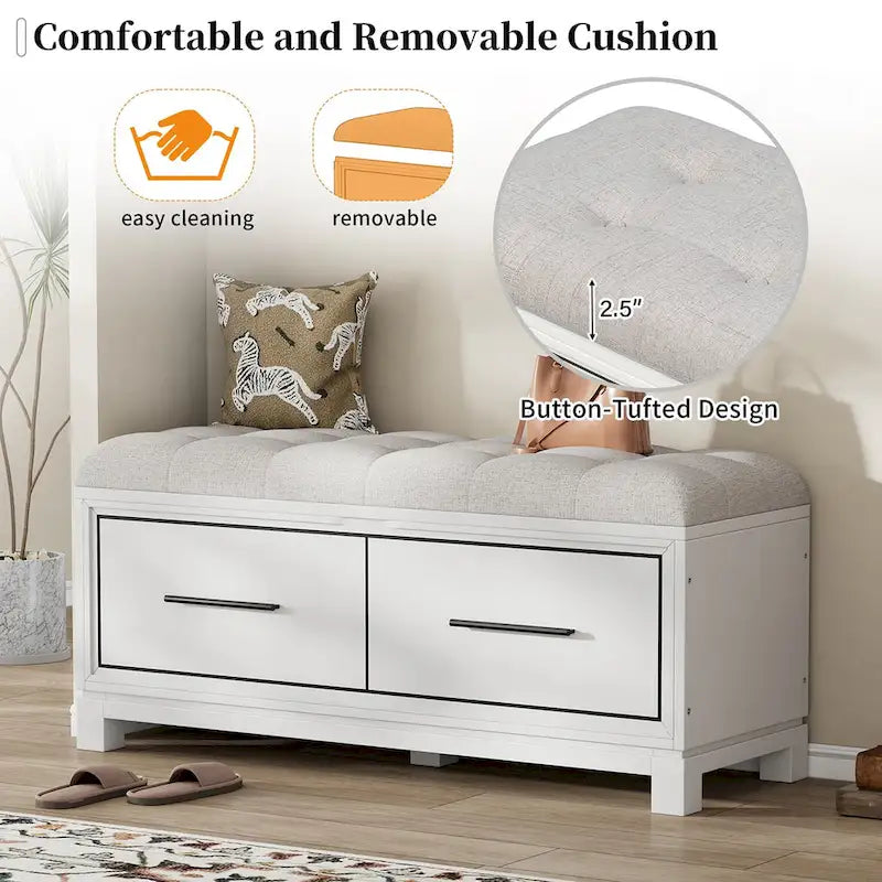 Shoe Bench with Removable Cushion, Entryway Bench with Hidden Storage