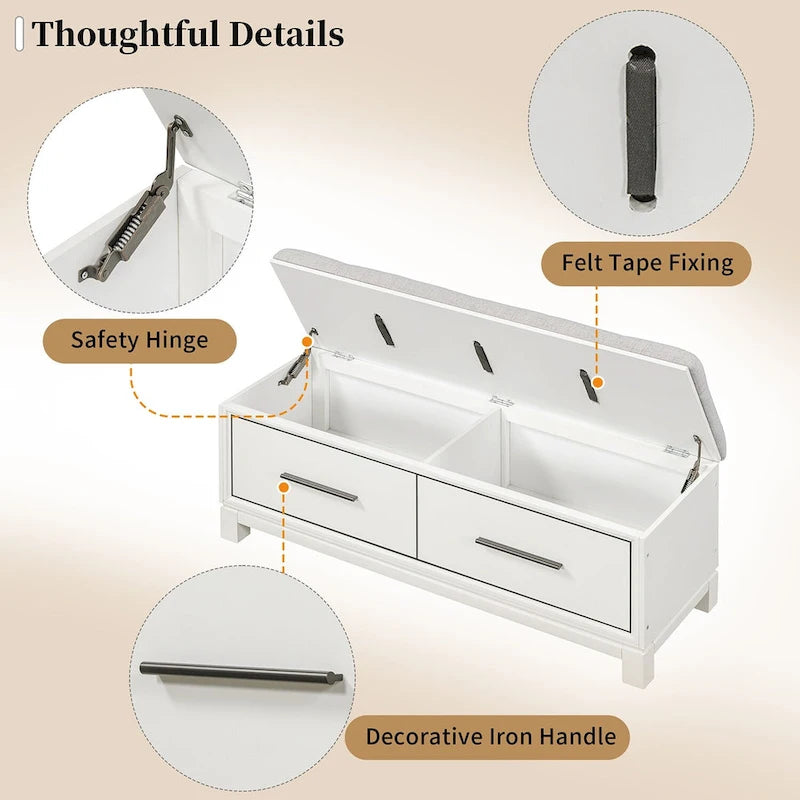 Shoe Bench with Removable Cushion, Entryway Bench with Hidden Storage
