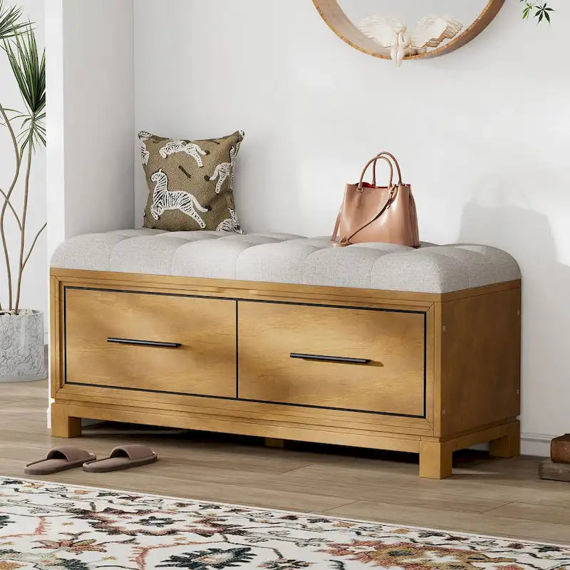 Shoe Bench with Removable Cushion, Entryway Bench with Hidden Storage