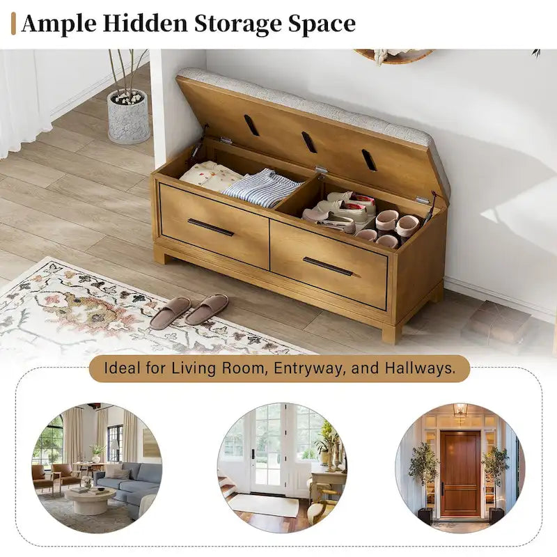 Shoe Bench with Removable Cushion, Entryway Bench with Hidden Storage