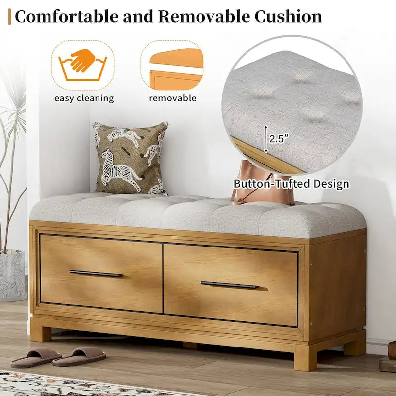 Shoe Bench with Removable Cushion, Entryway Bench with Hidden Storage
