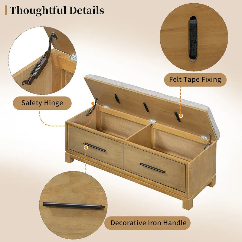 Shoe Bench with Removable Cushion, Entryway Bench with Hidden Storage
