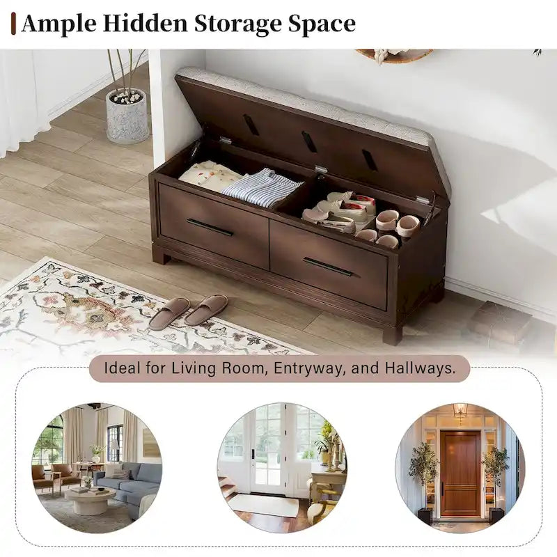 Shoe Bench with Removable Cushion, Entryway Bench with Hidden Storage