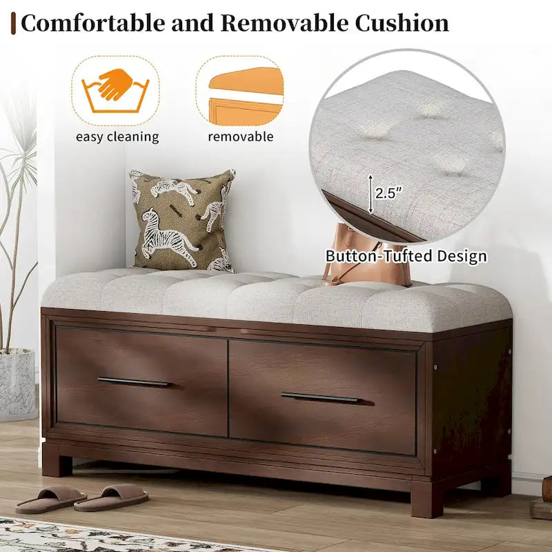 Shoe Bench with Removable Cushion, Entryway Bench with Hidden Storage