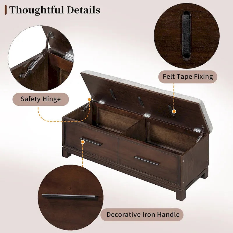 Shoe Bench with Removable Cushion, Entryway Bench with Hidden Storage