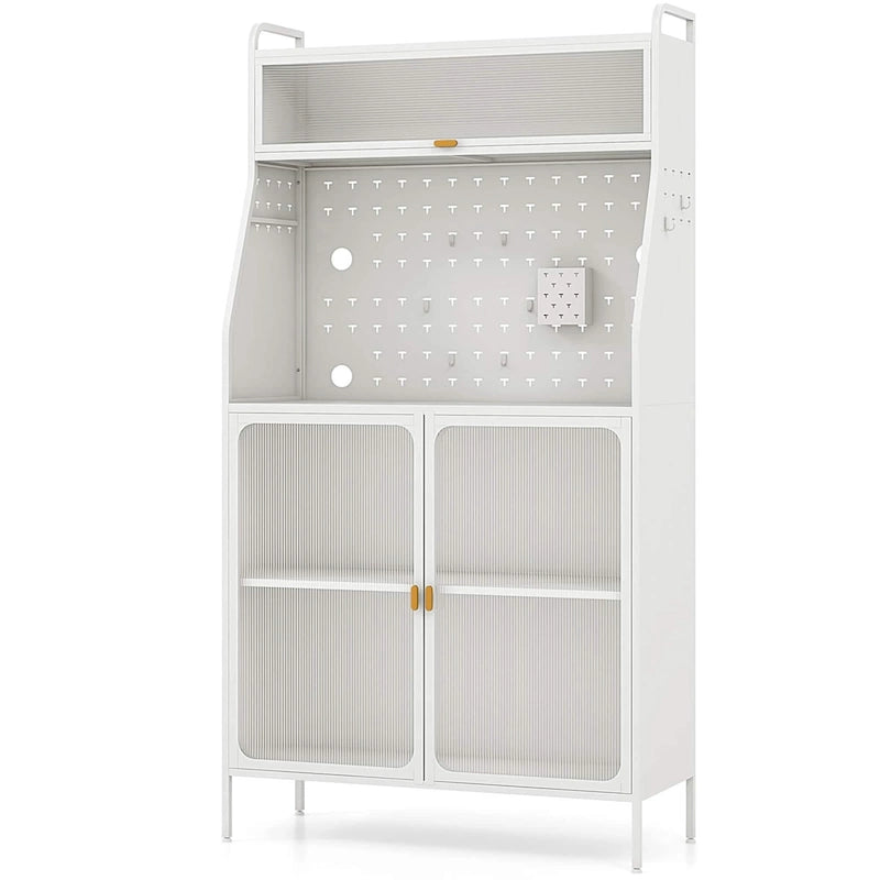 5-Tier Metal Kitchen Bakers Rack with Pegboard, 8 Hooks and Magnetic Doors