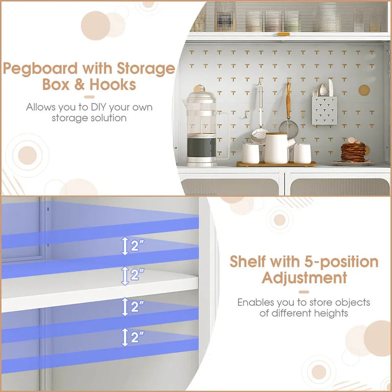 5-Tier Metal Kitchen Bakers Rack with Pegboard, 8 Hooks and Magnetic Doors
