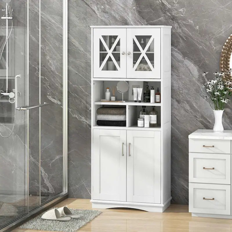 Tall Bathroom Cabinet Large Floor Storage Cabinet with Acrylic Doors