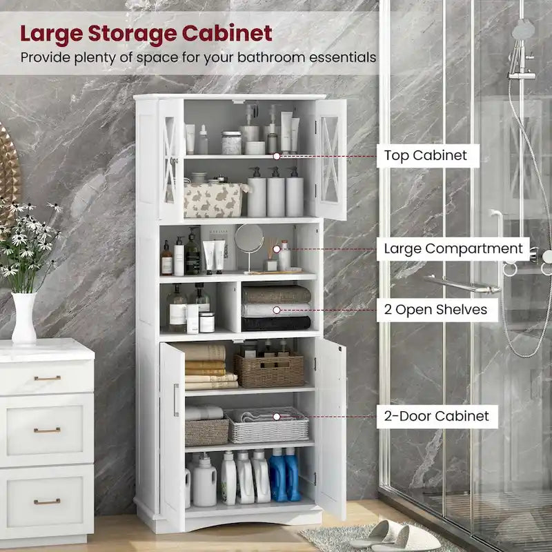Tall Bathroom Cabinet Large Floor Storage Cabinet with Acrylic Doors