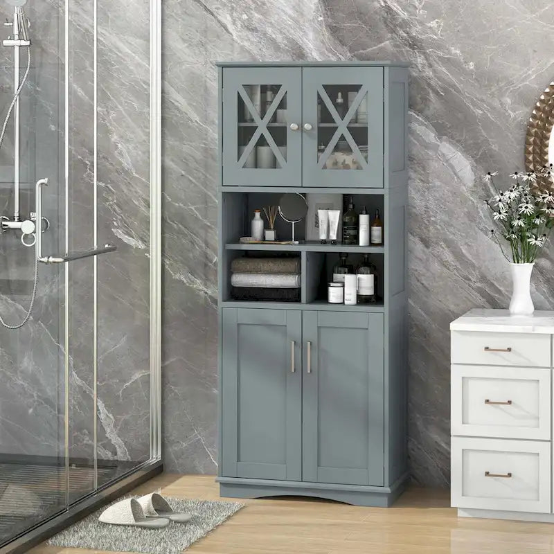 Tall Bathroom Cabinet Large Floor Storage Cabinet with Acrylic Doors